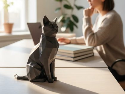 Oturan Low Poly Kedi